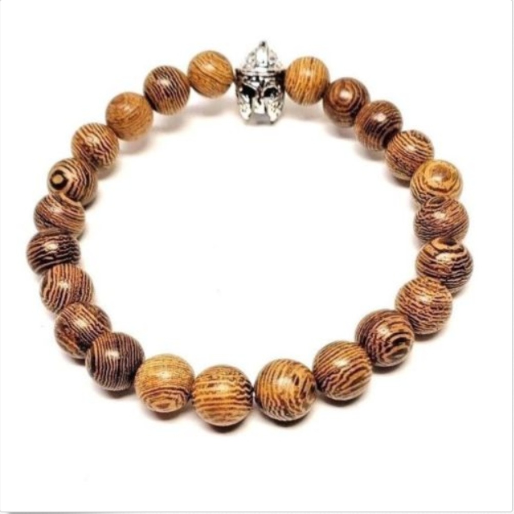 Wooden Bead Spartan Helmet Stretch Bracelet